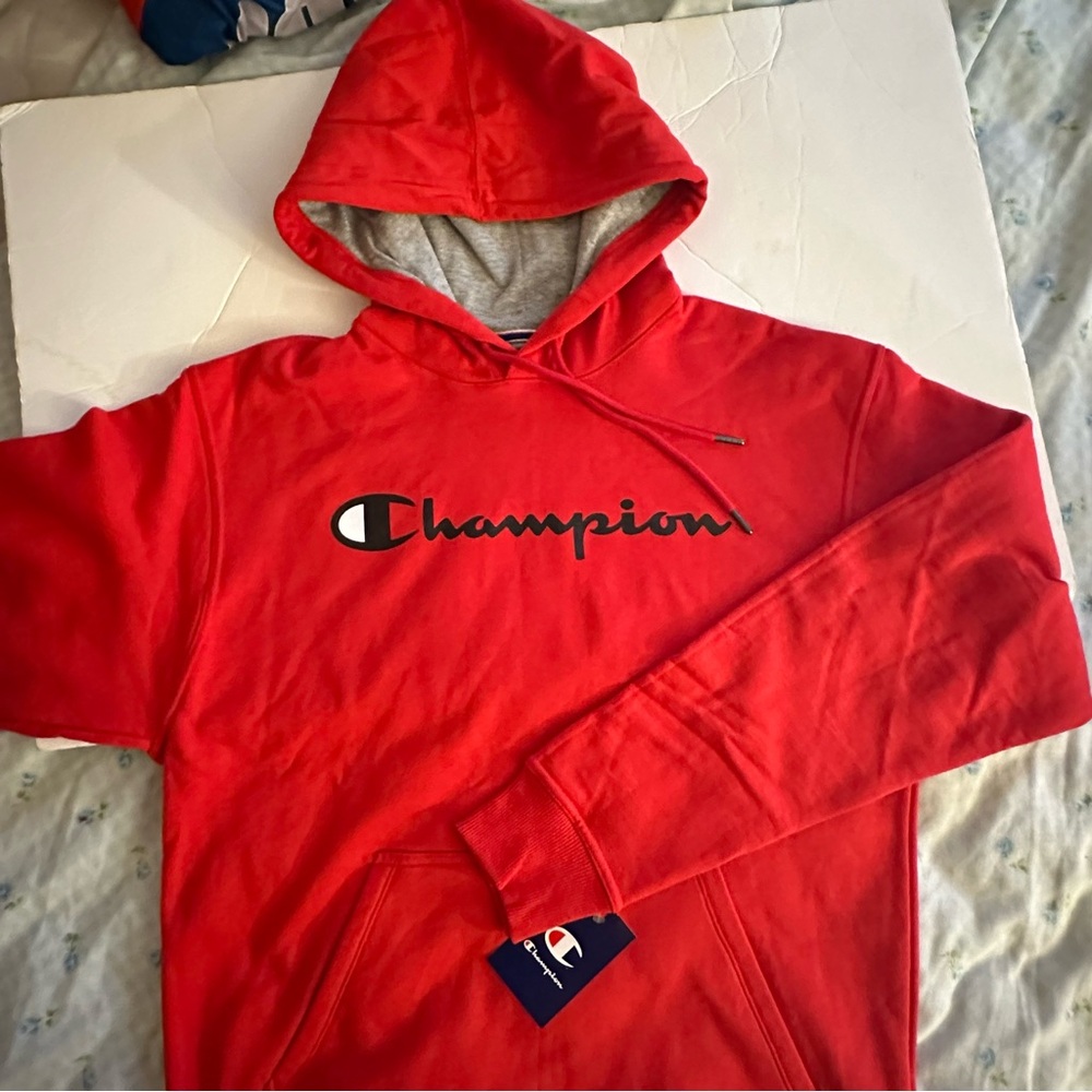 Champion Athletic Hoodie Red Sweatshirt Sweater Mens Size medium